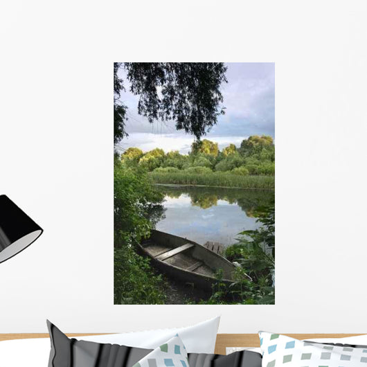Boat Pulled Onto the Shore of a River Wall Decal