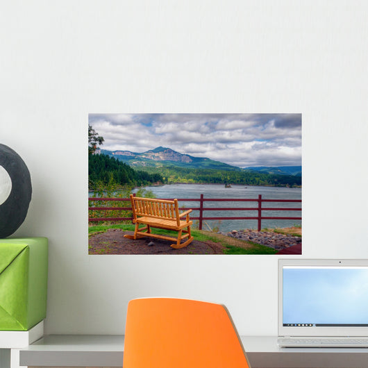 Bench Overlooking Columbia River Wall Mural