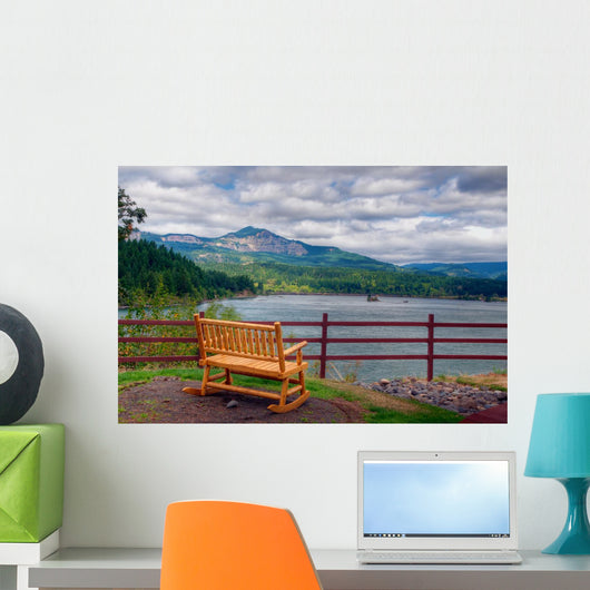 Bench Overlooking Columbia River Wall Mural