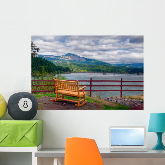 Bench Overlooking Columbia River Wall Mural