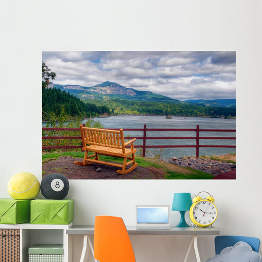 Bench Overlooking Columbia River Wall Mural