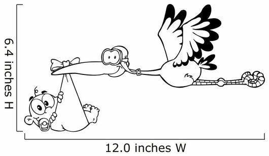 Outlined Stork Delivering A Newborn Baby Boy Wall Decal