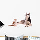 young cat with young dog Husky looking up Wall Decal