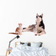 young cat with young dog Husky looking up Wall Decal