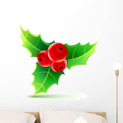 Christmas Holly Wall Decal shown on a wall