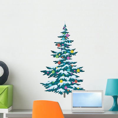 Christmas Tree with Ornaments shown on a wall
