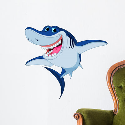 Cartoon Funny Shark Wall Decal shown on a wall