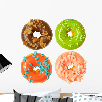 Awesome Colored Donut Wall Stickers shown on a wall