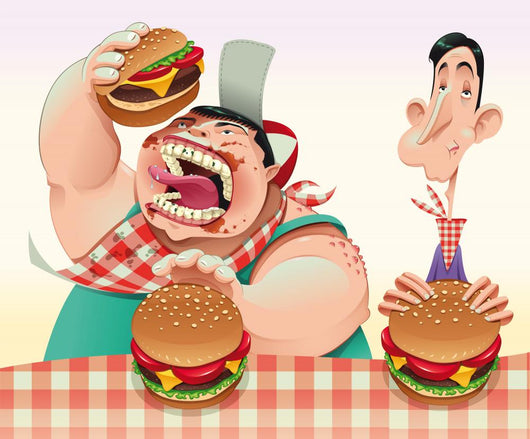 Guys with Hamburgers Cartoon Wall Mural