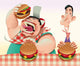 Guys with Hamburgers Cartoon Wall Mural