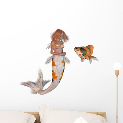 Goldfish Koi Mermaid Wall Stickers shown on a wall