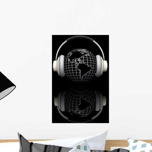 Render Globe with Headphones Wall Mural