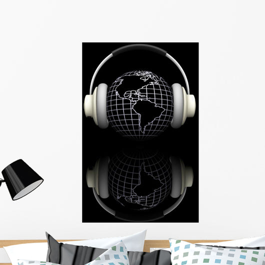 Render Globe with Headphones Wall Mural