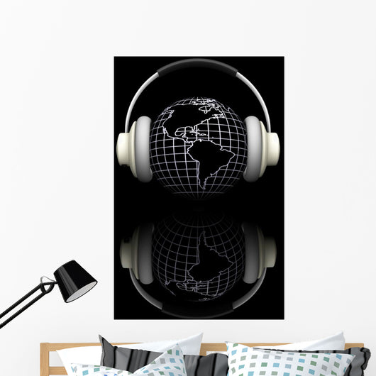 Render Globe with Headphones Wall Mural