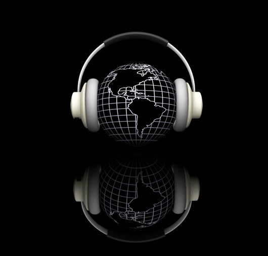 Render Globe with Headphones Wall Mural
