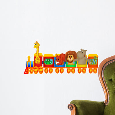 Cheerful Train Wall Decal shown on a wall