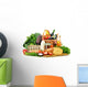 Groceries in wicker basket including vegetables and fruits Wall Mural