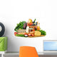 Groceries in wicker basket including vegetables and fruits Wall Mural