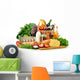 Groceries in wicker basket including vegetables and fruits Wall Mural