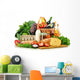 Groceries in wicker basket including vegetables and fruits Wall Mural