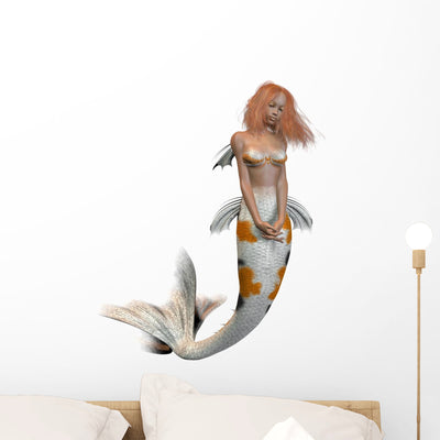 Koi Pattern Mermaid Wall Decal shown on a wall