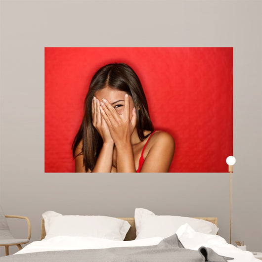 Playful Shy Woman Hiding