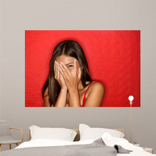 Playful Shy Woman Hiding