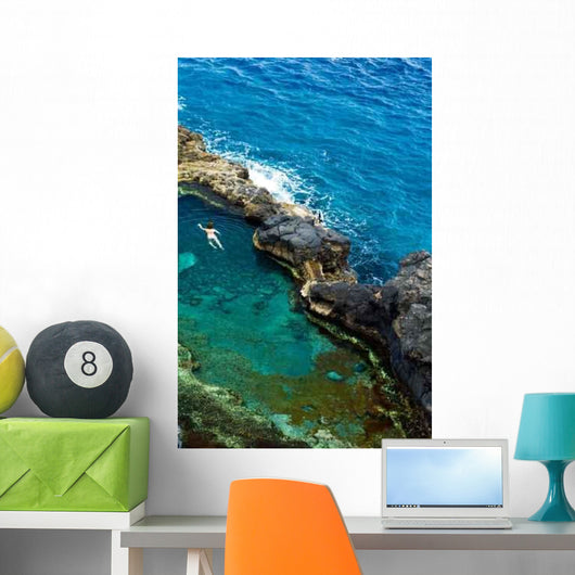 Woman Bathes Natural Pool Wall Decal