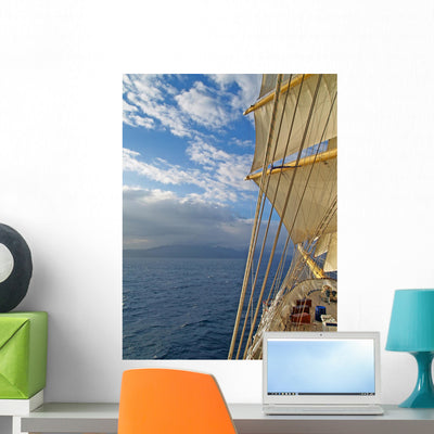 Tall Ship under Sails Wall Mural shown on a wall