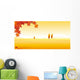 Autumn Leaves and Landscape Wall Mural