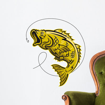 Yellow Fish Wall Decal shown on a wall