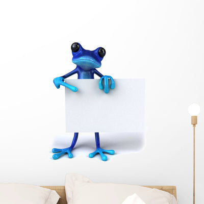 Blue CG Frog Holding Sign Wall Decal shown on a wall