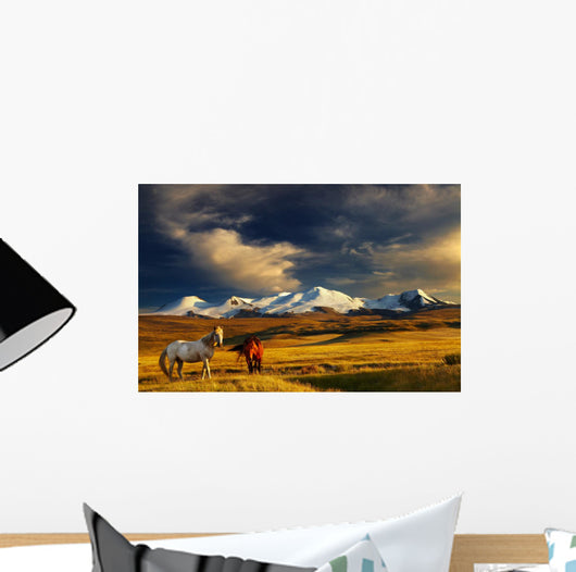 Sunset Mountain Landscape with Horses Wall Decal
