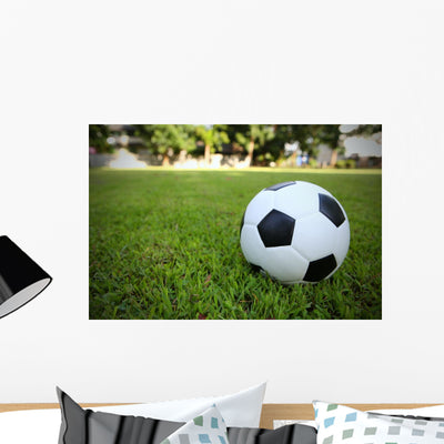 Football/Soccerball on Grass Wall Decal shown on a wall