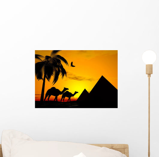Illustration Camels Walking Desert Wall Decal