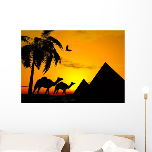 Illustration Camels Walking Desert Wall Decal
