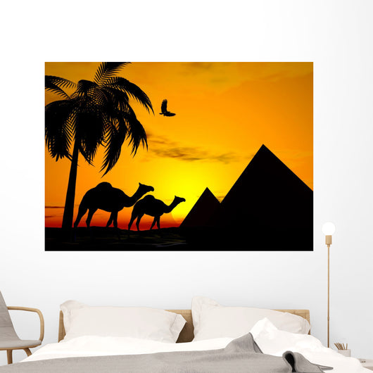 Illustration Camels Walking Desert Wall Decal