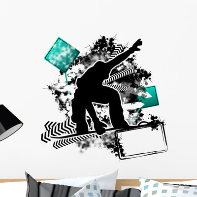 Snowboarding Grunge Template Vector Wall Decal shown on a wall