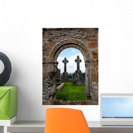 Brick Portcullis and Celtic Crosses Wall Decal