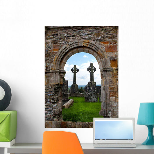 Brick Portcullis and Celtic Crosses Wall Decal