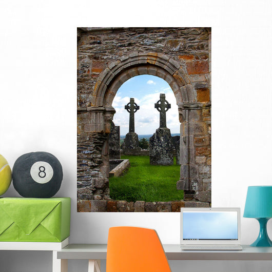 Brick Portcullis and Celtic Crosses Wall Decal