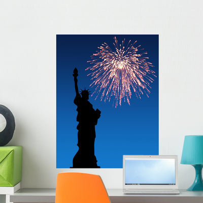 July 4th Fireworks Statue Wall Decal shown on a wall