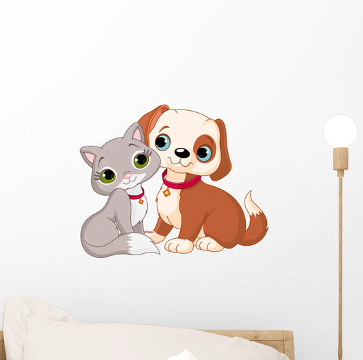 Cartoon Cat and Dog Wall Decal