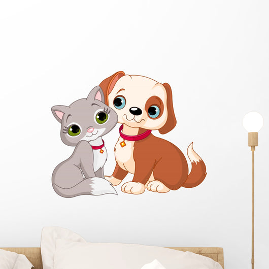 Cartoon Cat and Dog Wall Decal