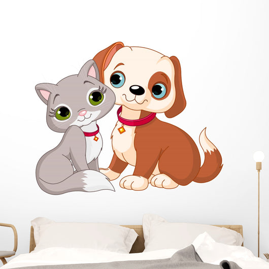 Cartoon Cat and Dog Wall Decal