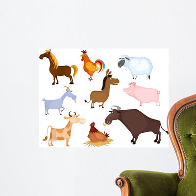 Farm Animal Set Wall Stickers Wall Decal shown on a wall