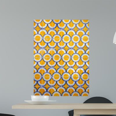 Lisbon Orange Azulejos Wall Decal shown on a wall
