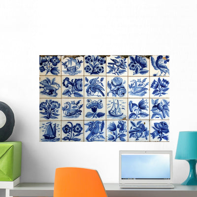 Old Azulejos Lisbon Wall Decal shown on a wall