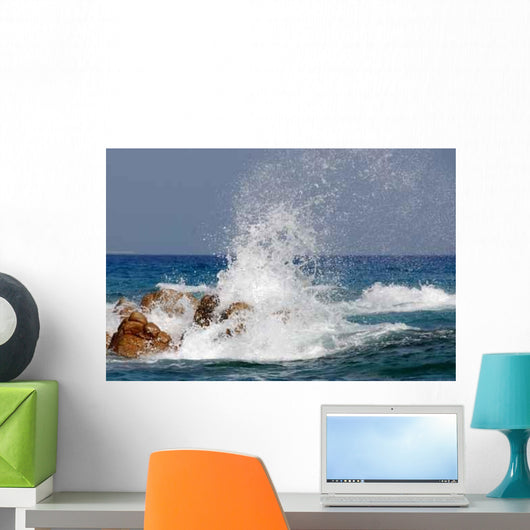 Wave Crashing on Rocks Wall Decal