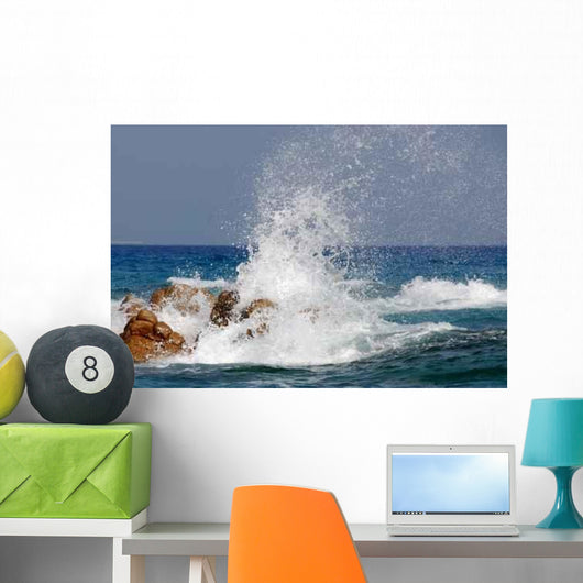 Wave Crashing on Rocks Wall Decal